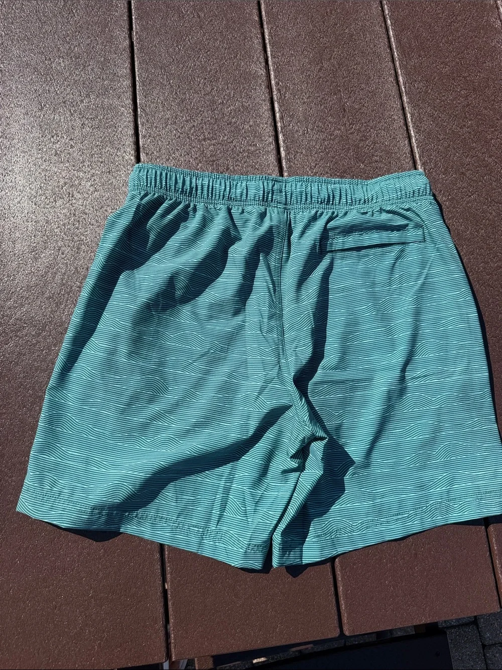 Nautica Men’s Teal Striped Swim Trunks with White Drawcord